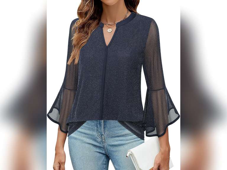 VALOLIA Women's 3/4 Sleeve Dressy Blouses Shirts Casual Loose Fit Mesh Layered Flowy Tunic Tops(XXL) 27
