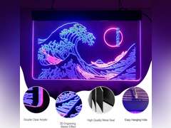 The Great Wave Off Kanagawa LED Neon Sign, Japanese Katsushika Hokusai Sign Classic Room Wall Art, Cool Ukiyoe Neon Light Signs for Wall Decor Interior Decoration 8X12 Inches(Blue & Pink) 46
