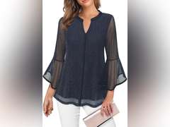 VALOLIA Women's 3/4 Sleeve Dressy Blouses Shirts Casual Loose Fit Mesh Layered Flowy Tunic Tops(L) 27
