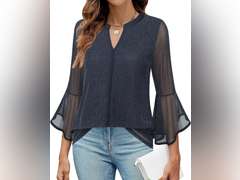 VALOLIA Women's 3/4 Sleeve Dressy Blouses Shirts Casual Loose Fit Mesh Layered Flowy Tunic Tops(XXL) 27