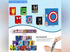 Superhero Party Favors, 122 Pcs Superhero Birthday Party Decorations include a Face Stickers, Gift Bags, Masks, Slap Bracelet, Stickers, Button Badges, Stamps, Best Gift Bag Filler for Themed Party 28