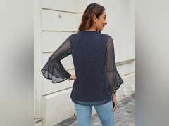 VALOLIA Women's 3/4 Sleeve Dressy Blouses Shirts Casual Loose Fit Mesh Layered Flowy Tunic Tops(L) 27