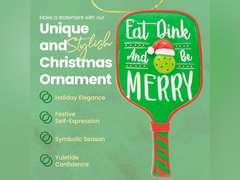 Eat Dink and Be Merry Pickleball Paddle Christmas Ornament, a US Family-Owned Business - Sportybella Pickleball Gifts Christmas Tree Decorations, Sports Enthusiast Pickleball Paddles Decor 18
