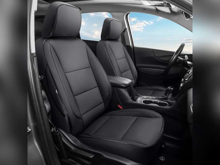 GIANT PANDA Customized Full Set Car Seat Covers for Chevy Chevrolet Equinox LT LS Premier RS L 2018 2019 2020 2021 2022 2023 2024, Faux Leather - (Black) 230
