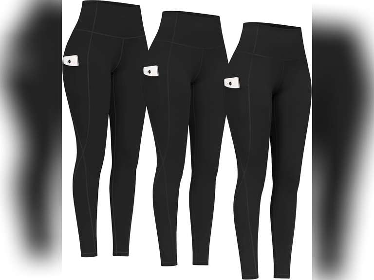 PHISOCKAT 3 Pack High Waist Yoga Pants with Pockets, Tummy Control Leggings, Workout 4 Way Stretch Yoga Leggings 43