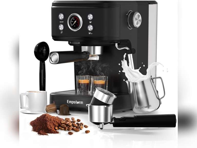 Espresso Machine Latte Coffee Makers 20 Bar, 2 IN 1 Professional Cappuccino Machine and Milk Frother Steam Wand Compatible for NS Original Capsules for Home Brewing - Black 150