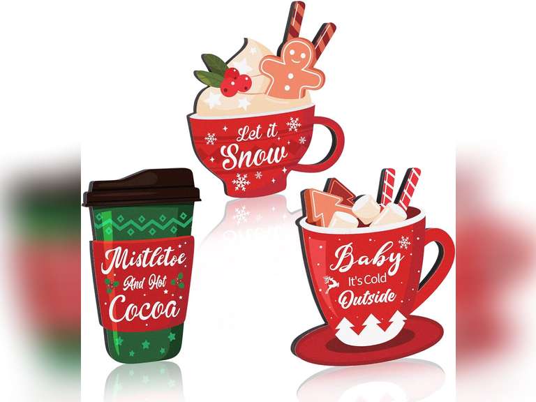 3 Pieces Winter Tiered Tray Decor Coffee Cup Decor Tabletop Wooden Sign Christmas Winter Table Signs Drinks Wooden Signs for Christmas Tabletop Winter Desk Shelf Decor (Cute) 7.99