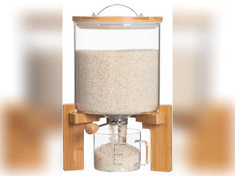 Glass Rice Wrapper HBlife Glass Rice Dispenser with Wooden Stand Flour and Cereal ...