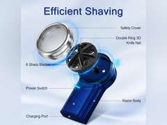 Mini Electric Shaver, Portable Electric Shavers for Men, Type-C Charging, Use for 60 Days, with Cleaning Brush, Safety Cover, Electric Razor, Travel Razor, One-Button Use for Home, Car, Travel, Blue 25