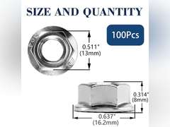 M8 x 1.25mm Serrated Flange Hex Lock Nuts 100Pcs 304 Stainless Steel 18-8, Full Thread, Hex Drive, Bright Finish by SG TZH M8 Silver 100 19
