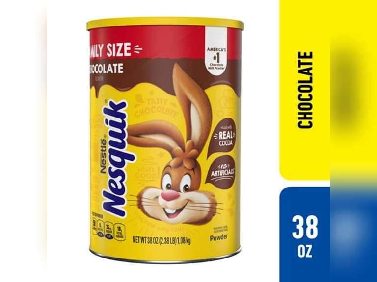 Nestle Nesquik Chocolate Flavor Powder Stir In Drink Mix Canister 38
