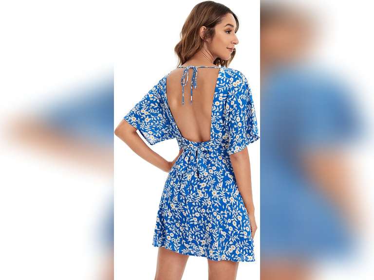 Women's  V-Neck Tropical Flower Short Sleeve Dress - Ivory - Plus