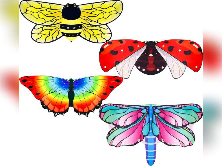 iROLEWIN Toddler-Kids Butterfly-Wings-Costume for Girls Boys Bee-Ladybug-Costume as Dragonfly Bug Dress-Up School Party Gifts Red Yellow Rainbow Green 24