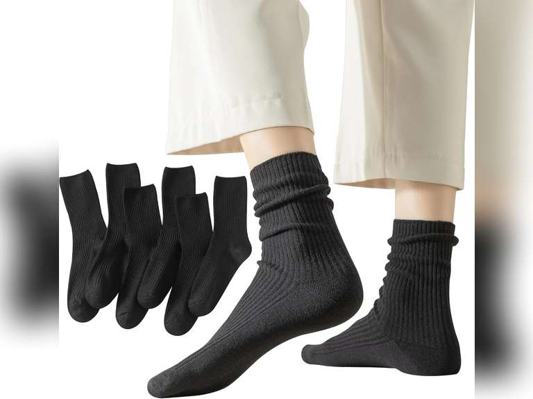 Flydo 6 Pack Crew Socks for Women Cotton Socks Cute Casual Athletic Socks Soft Womens Socks Aesthetic Socks 5-9 6 Pack Black 19