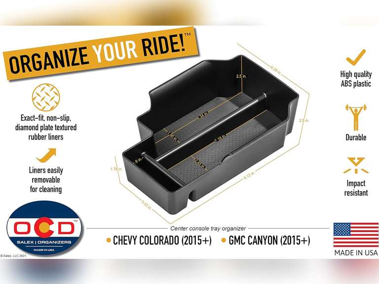 Vehicle OCD - Center Console Organizer Tray for Chevy Colorado/GMC Canyon (2015-2022) - Made in USA 18