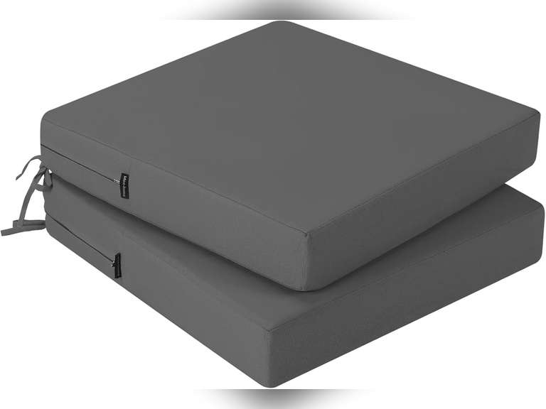 idee-home Outdoor Chair Cushions Set of 2, Outdoor Seat Cushions 17 x 28 and 28 x 28 Waterproof, Patio Chair Cushion Color Fastness with Ties Patio Furniture Garden Sofa Couch Pads Medium Grey 68