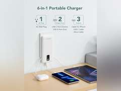Charmast Portable Charger with Built-in Cables and AC Wall Plug, 10000mAh Compact Slim Power Bank, External Battery Pack, Travel Accessories Compatible with iPhone, Android, All Cellphones White 25