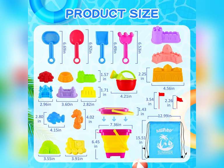 MGparty Collapsible Beach Toys Set for Kids Toddlers, Travel Sand Toys with Storage Bag, Sand Bucket and Shovels, Undersea Animals and Dinosaur Molds, Sandbox Toys for Boys Girls Ages 3-12 16