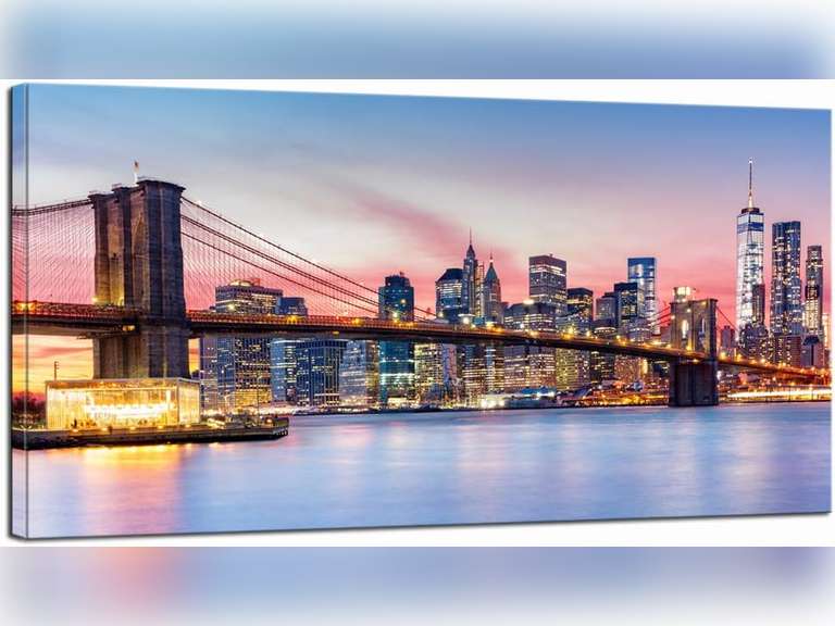 (Similar model) LevvArts - Brooklyn Bridge Wall Art New York City Night View Pictures Print Modern Manhattan Skyline Photo Cityscape Canvas for Living Room Office Decoration 24"x48" 60