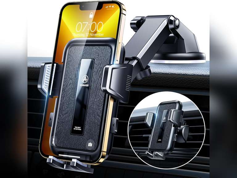 VANMASS 2024 Upgrade Top Military-Grade Car Phone Holder, Newest & Strongest Suction Cell Phone Car Mount Windshield Dashboard Vent Truck Stand Cradle for iPhone 15 Pro Max 14 13 12 Android Black 34