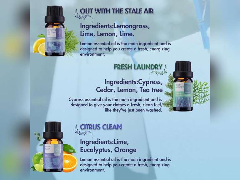 Essential Oils for Laundry - 100% Pure Essential Oils for Diffusers for Home,6x10ml(Clean)- Aromatherapy Oils for Humidifiers,Wool Dryer Balls,Clean Linen CLEAN 0.34 Fl Oz (Pack of 6) 17