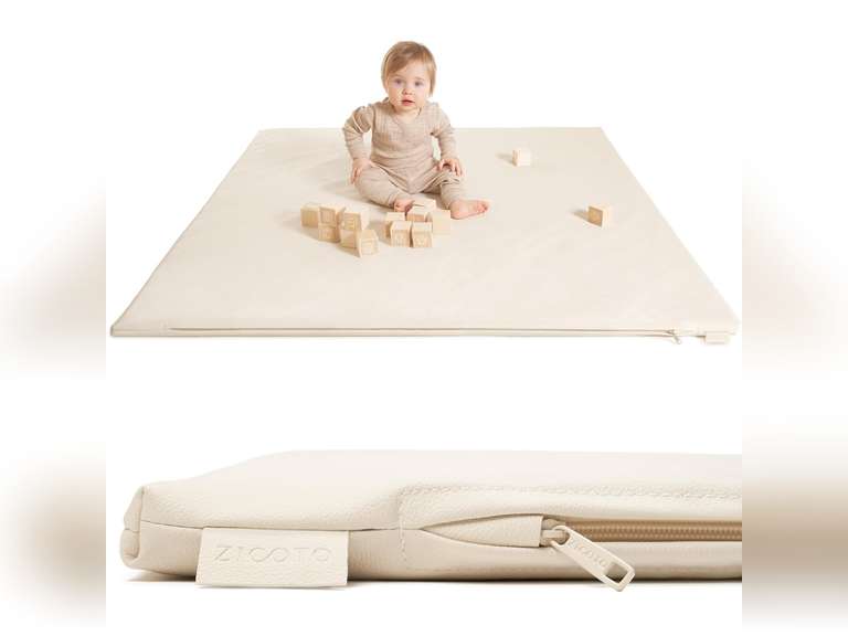 Stylish Padded Baby Play Mat for Your Boy or Girl - Extra Thick & Super Soft Vegan Leather Floor Mat Creates A Safe Play Area for Little Ones - A Beautiful Playmat That Fits Nicely Into Any Playroom Beige 70
