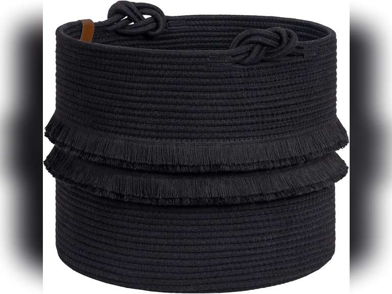 CherryNow Blanket Basket Black Basket for Toys, Baby Laundry Basket for Kids, Storage Baskets for Decor, Rope Basket for Bedroom, Cute Baskets for Gifts, Nursery Laundry Basket, 15" x 13" Black 36L (15"W x 13"H) 19