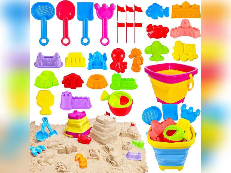 MGparty Collapsible Beach Toys Set for Kids Toddlers, Travel Sand Toys with Storage Bag, Sand Bucket and Shovels, Undersea Animals and Dinosaur Molds, Sandbox Toys for Boys Girls Ages 3-12 16