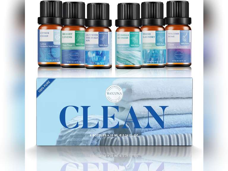 Essential Oils for Laundry - 100% Pure Essential Oils for Diffusers for Home,6x10ml(Clean)- Aromatherapy Oils for Humidifiers,Wool Dryer Balls,Clean Linen CLEAN 0.34 Fl Oz (Pack of 6) 17