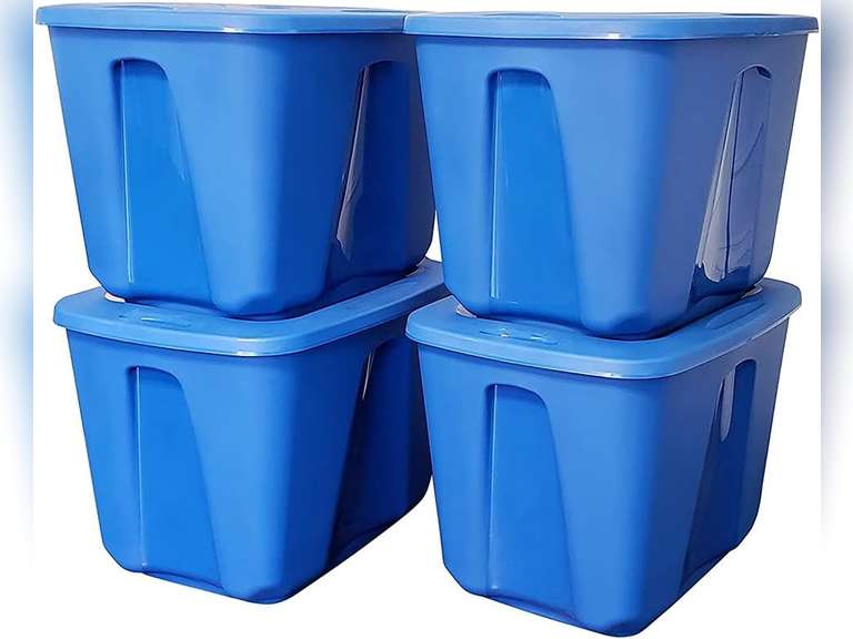 HOMZ 2 Pack Plastic Storage Bins w/ Lids, Medium Room Organizer, 18x23 ,Blue 34