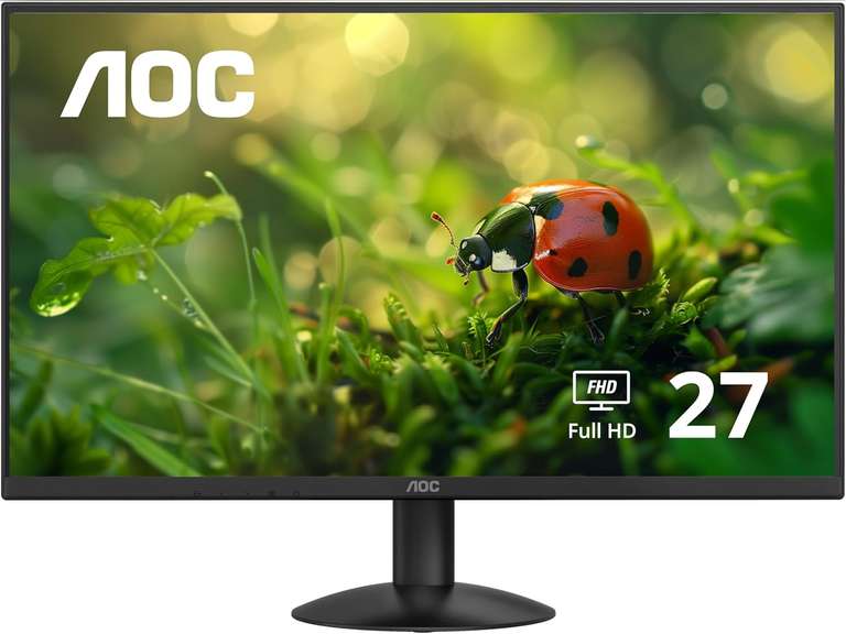 AOC 27B30H 27 Frameless IPS Monitor, FHD 1920x1080, 100Hz, 103% sRGB, for Home and Office, HDMI x1, VGA x1, Low Blue Mode, VESA Compatible, Black 75
