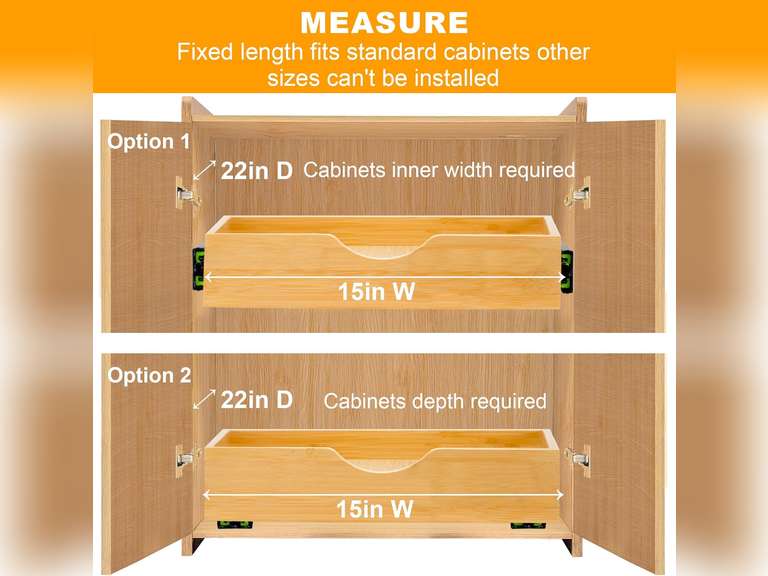 MinBoo Bamboo Pull Out Drawers For Cabinets 14" W x 21" D,Gliding Soft Close Shelves for Kitchen, Pantry, and Storage Organization,Pull Out Cabinet Drawer, Cabinet Drawers Slide Out 54