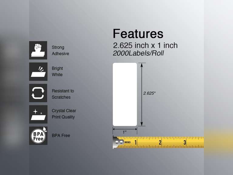 BETCKEY - 2.625" x 1" (67 mm x 25 mm) File Folder & Address Labels Compatible with Zebra & Rollo Label Printer,Premium Adhesive & Perforated 10 Rolls, 20000 Labels 54