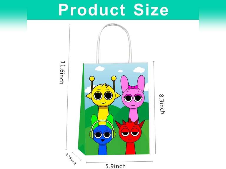 pocacy 16 pcs Sprunki Party Favor Goodie Bags Gift Bags with Handles for Sprunki Party Supplies Birthday Decorations 19