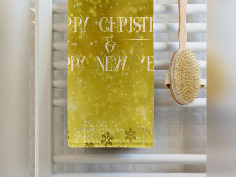 3dRose 22x30 Bath Hand Pool Towel - Yellow, White Stars, Snowflakes. Merry Christmas and Happy New Year Alexis Design - Holidays Christmas 22