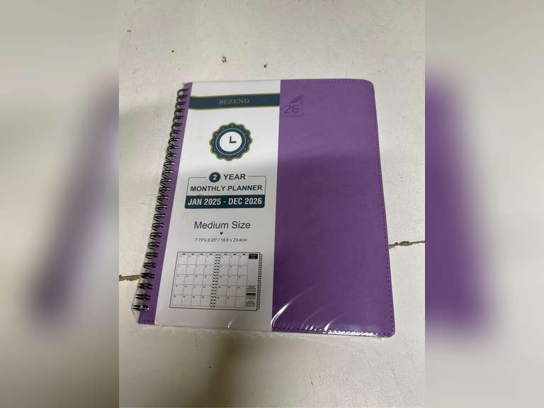 BEZEND 2 Year Monthly Planner 2025-2026 Medium Size 7" x 9" (Jan 2025 - Dec 2026) Spiral Calendar Book with Tabs, 120 GSM Thick Paper, Storage Pockets & Notes, PU Leather Softcover in Lavender 17