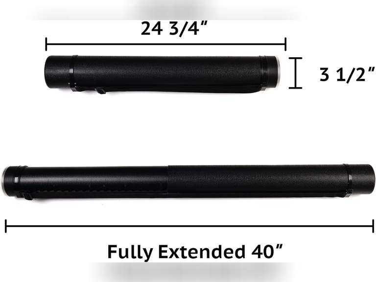 2-Pack Extendable Poster Tubes Expand from 24.5" to 40" with Shoulder Strap | Carry Documents, Blueprints, Drawings and Art | Black Portable Durable Round Storage Cases with Lids and Labels 28
