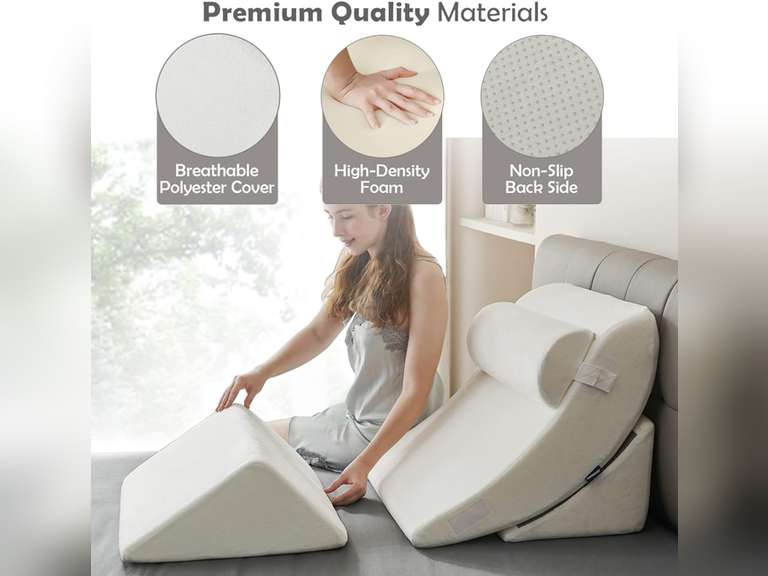 Ganaver 4pcs Orthopedic Bed Wedge Pillow Set Post Surgery Relaxing Back Adjustable Head Support Cushion Triangle Memory Foam Pillow for Acid Reflux Sleeping Reading Leg Elevation Snoring White 80