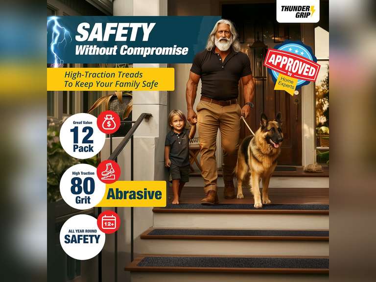 Outdoor Stair Treads Non Slip 30" x 6" - 12-Pack Weather Resistant Exterior Grip Tape for Wooden Steps - Non Slip Stair Treads - Anti Skid Strips - Waterproof 80-Grit Adhesive Treads 29
