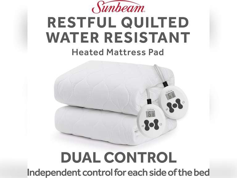 Sunbeam King Size Electric Heated Mattress Pad, 12 Heat Settings, 12hr Auto Shut-Off, Fast Heating, Machine Washable 126