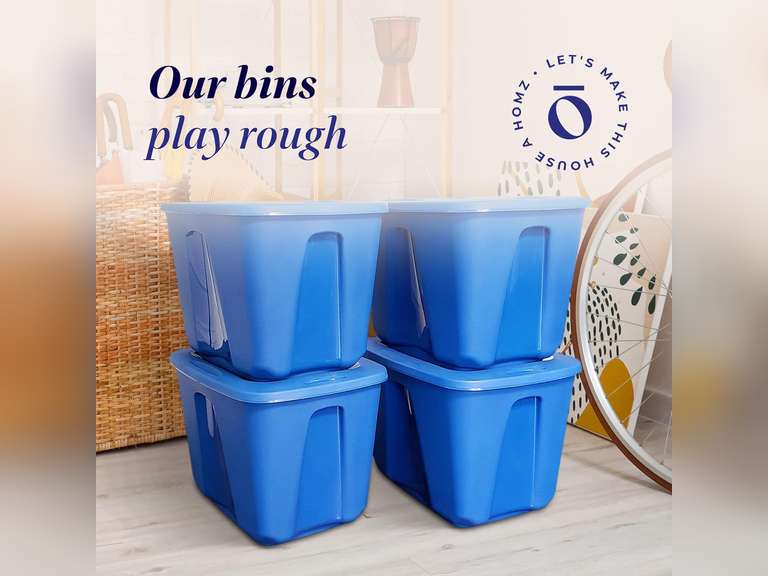 HOMZ 2 Pack Plastic Storage Bins w/ Lids, Medium Room Organizer, 18x23 ,Blue 34
