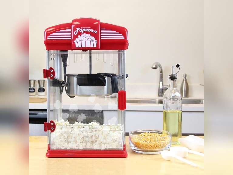 West Bend Stir Crazy Movie Theater Popcorn Popper with Nonstick Popcorn Kettle, Measuring Tool and Popcorn Scoop for Gourmet Popcorn Machine , 4 Qt., Red 70