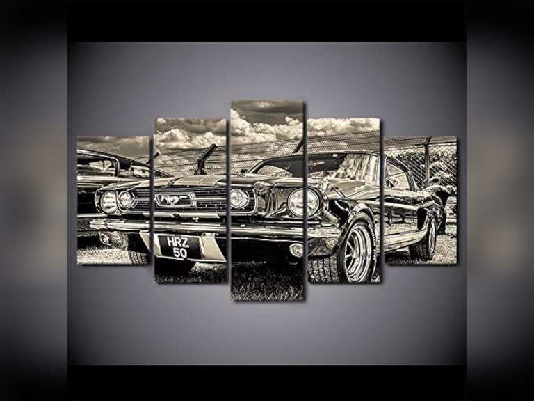 (See pictures)HAO SHUN DA Modular HD Print Artwork Modern Retro Car Poster Home Decor Wall Art 5 Pieces Pictures 1965 Ford Mustang Canvas Painting (8x14in*2 8x18in*2 8x22in*1(Frame)) 56