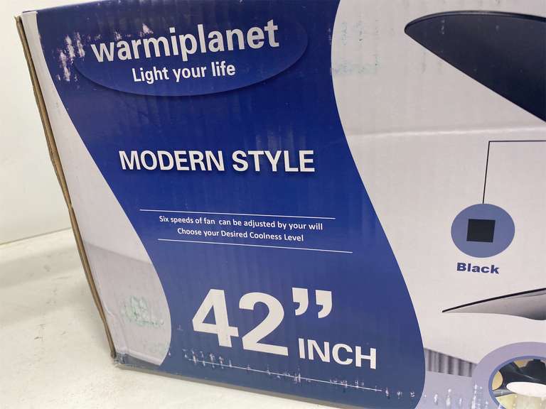 warmiplanet Ceiling Fan with Lights Remote Control, 42-Inch, DC Motor, 6 Speed, Dimmable LED Light, Black, 3-Blades(damaged packaging) 120