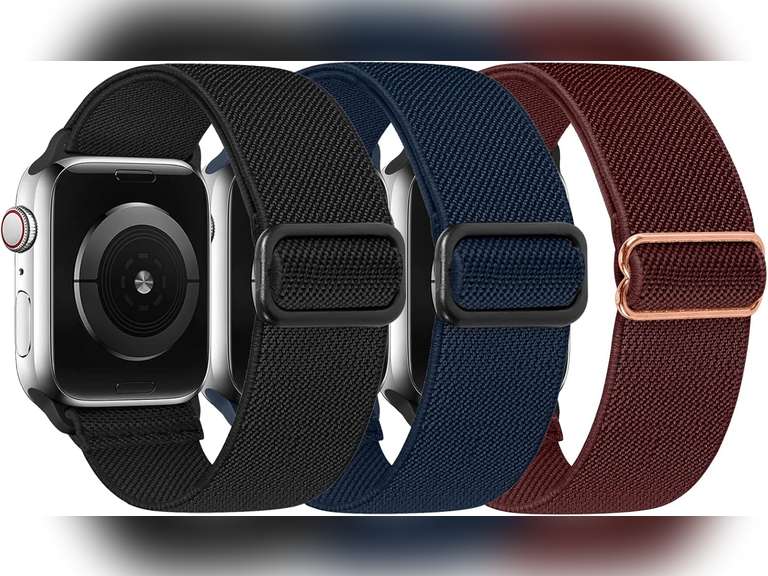 Adjustable Braided Solo Loop Bands Compatible with Apple Watch 38mm 40mm 41mm 42mm 44mm 45mm 49mm, Stretchy Nylon Sport Elastic Wristbands Women Men Straps for iWatch Series 8/7/6/5/4/3/2/1/SE/Ultra, 3 Packs 7