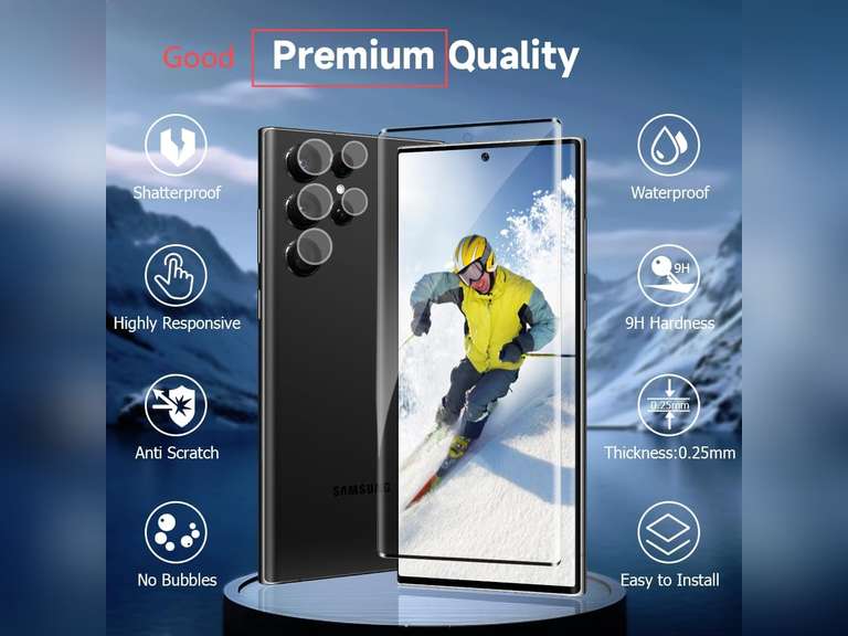 3+2 Pack Galaxy S22 Ultra Tempered Glass Screen Protector and Camera Lens Protector,HD Glass Screen Protector,3D Curved,9H Hardness, Bubble-Free,for Samsung Galaxy S22 Ultra 5G 6.8 Inch 13