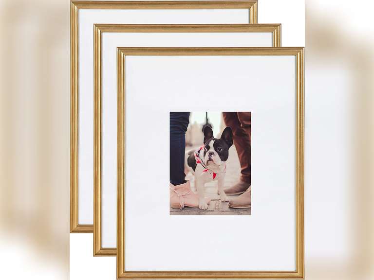 Kate and Laurel Adlynn Wall Picture Frame Set, 16" x 20" matted to 8" x 10", Gold, Set of 3 81