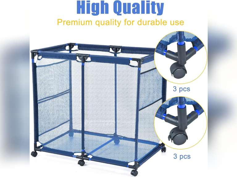 SEESNOW Pool Storage Bin, Pool and Ball Storage Organizer with Nylon Mesh Basket, for Pool Floats, Balls, Toys, Air Dry Quickly and Easily Roll The Storage Bins To Your Home Garage, Extra-Large, Blue 78