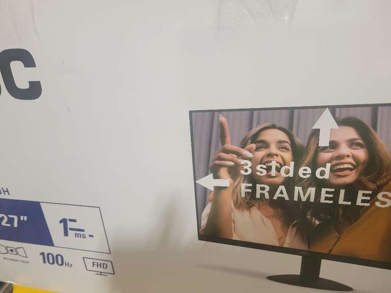 AOC 27B30H 27 Frameless IPS Monitor, FHD 1920x1080, 100Hz, 103% sRGB, for Home and Office, HDMI x1, VGA x1, Low Blue Mode, VESA Compatible, Black 75