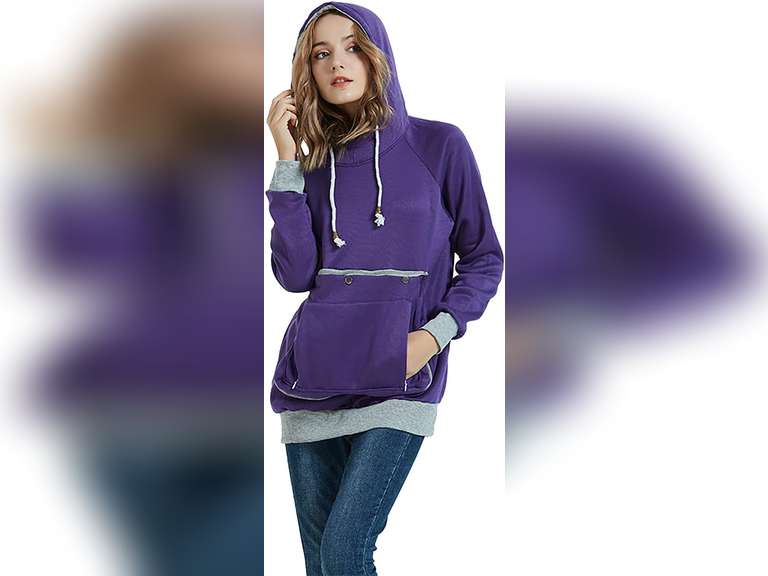 Hoodie Met Huisdierenzak – Grote Kangoeroepocket, Afneembare Voering, Voor Kat Of Puppy – Grijs, Maat M – Voor Dames En Heren
